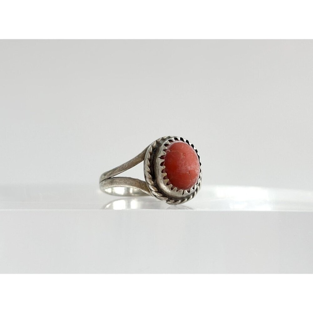 Carnelian Accented Split Shank Sterling Silver 925 Vintage Ring - sz 5.75 - Picture 3 of 14